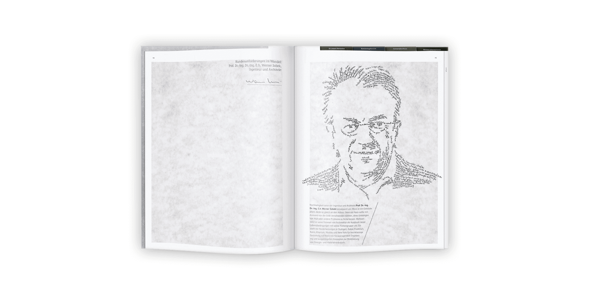 ThyssenKrupp Geschäftsbericht Doppelseite mit Gesicht aus Typografie