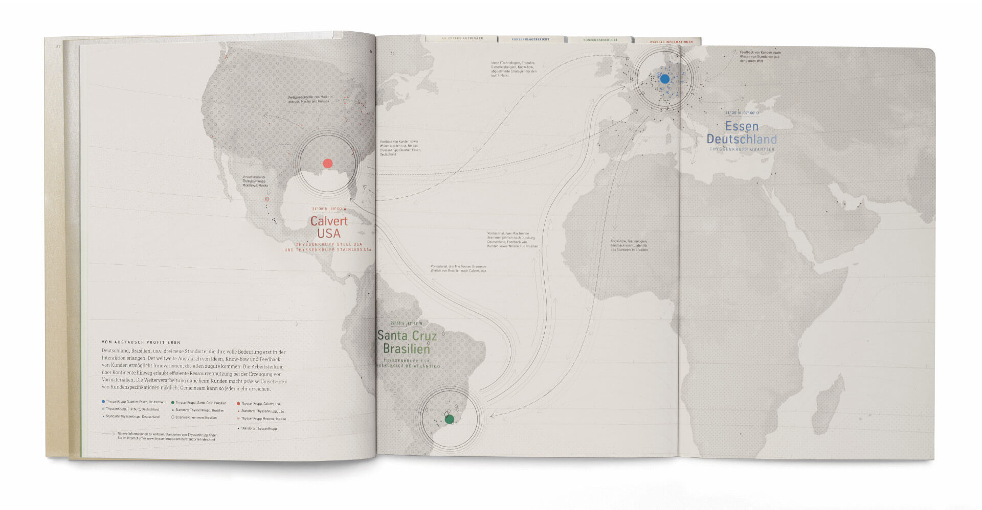 ThyssenKrupp Geschäftsbericht Seiten mit Ausschnitt Weltkarte als Teil einer Infografik