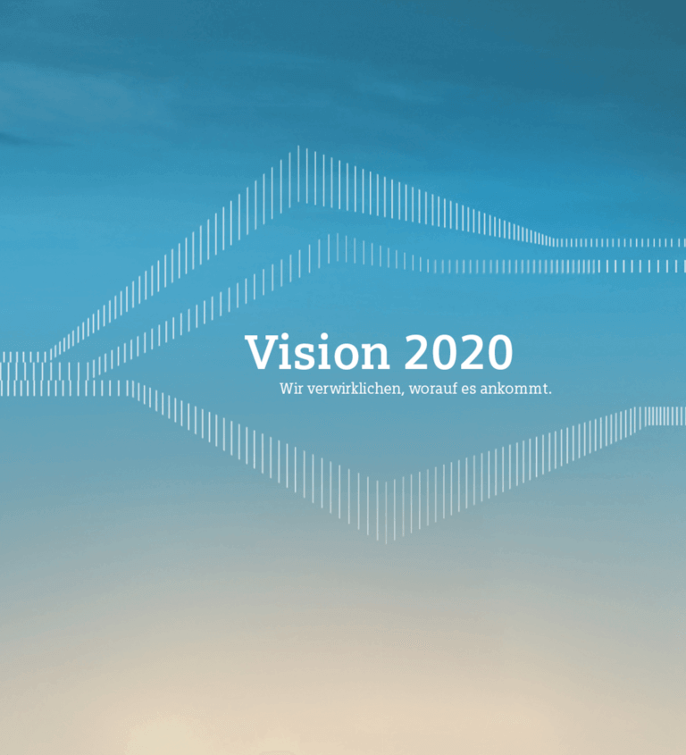 Siemens Jahresbericht 2014 Schriftzug Vision 2020 Wir verwirklichen, worauf es ankommt. auf blauem Hintegrund
