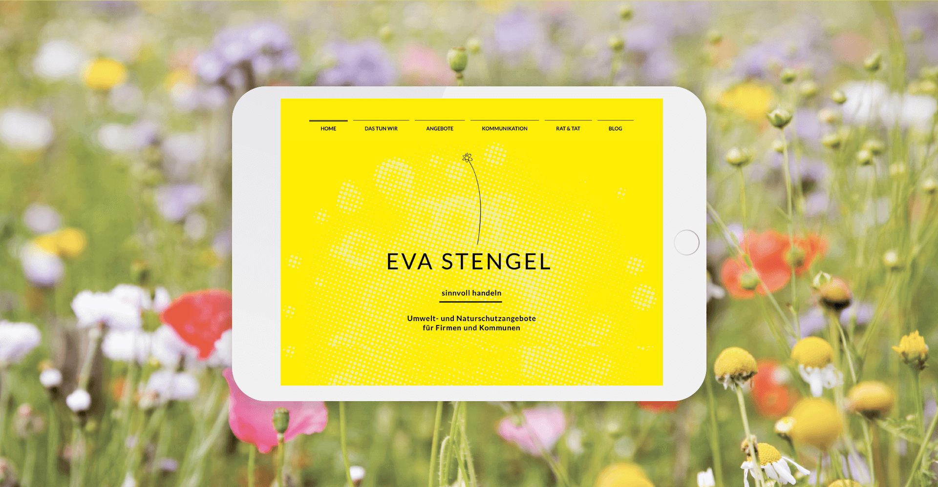 ipas mit Blumenwiese im Hintergrund mit der Website von Eva Stengel sinnvoll Handeln