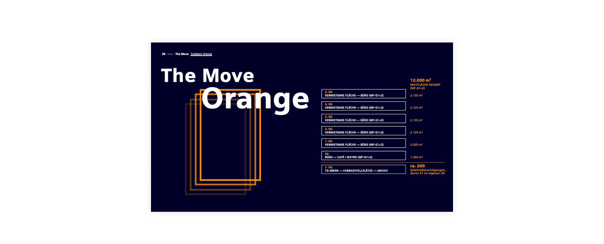 Stackingplan Gebäude Orange The Move für Siemens Real Estate im Vermarktungsexposé von haefeligner design