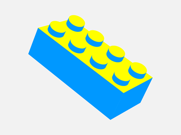 Illustration von einem gelb blauen Lego Stein