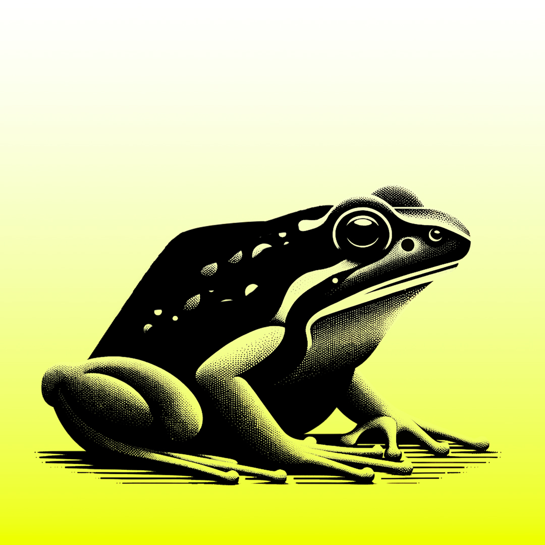 Illustration eines Moorfrosches vor einem gelb, weißen Verlauf