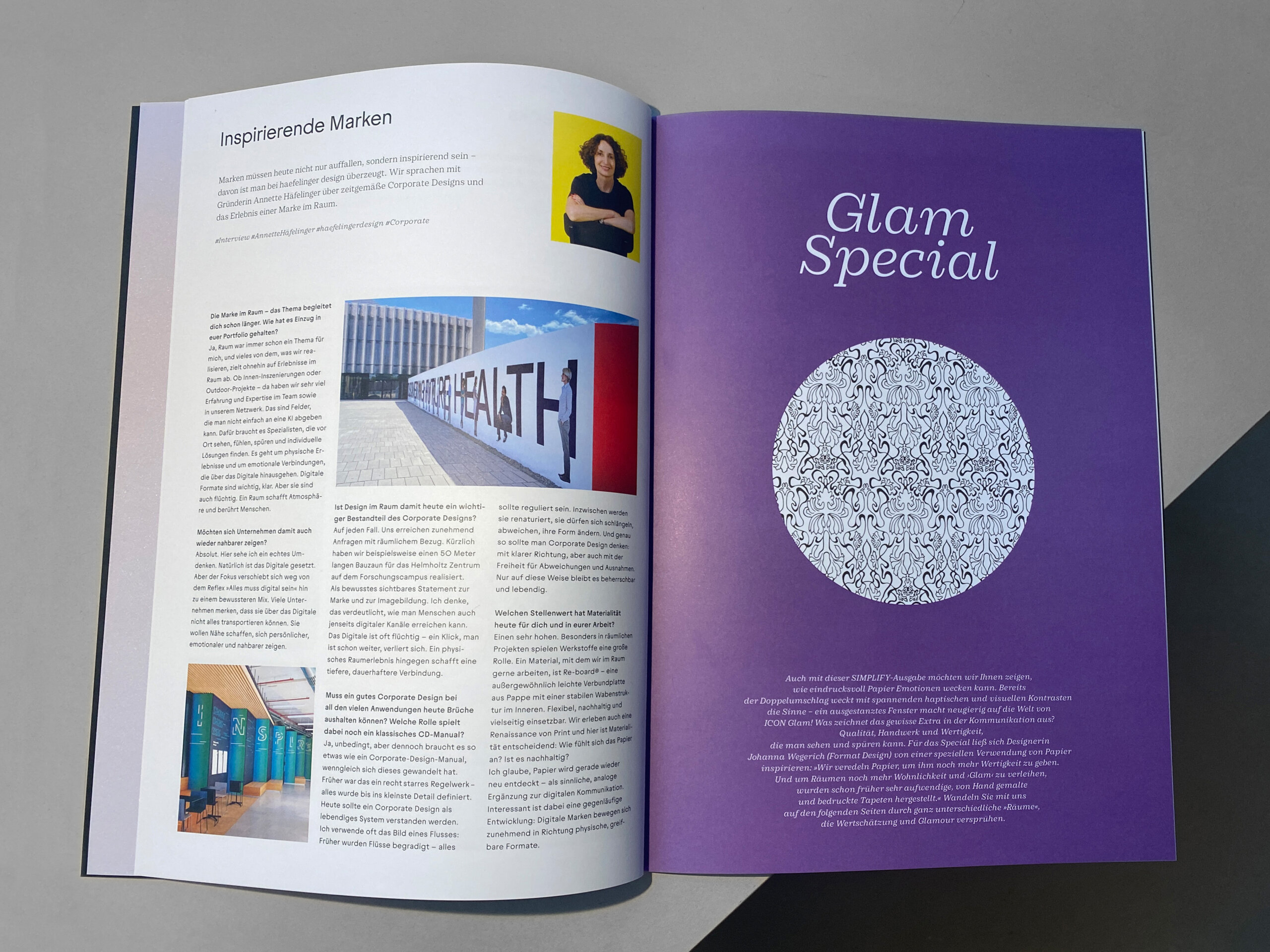 Doppelseite Interview Annette Häfelinger in SIMPLIFY Icon Paper Stories created by IGEPA No 8